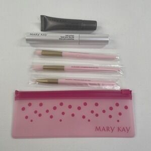 Mary Kay 3 Piece Makeup Mini Essential Brush Set Bag & Eye Primer & Lash Primer